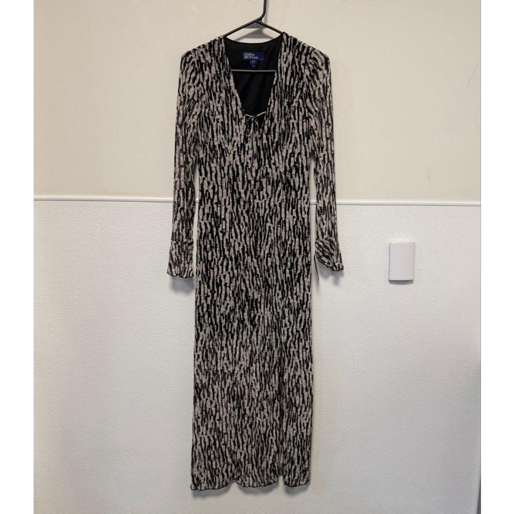 DONNA MORGAN Long Sleeve Dress Size 0 Black Cream New NWT MSRP:$128 A-Line - Picture 15 of 16